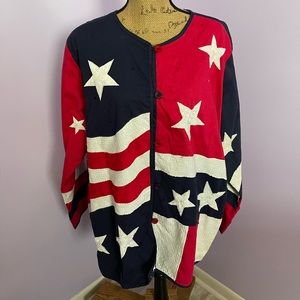 The Quacker Factory Patriotic Beaded Sequined Cotton Button Up Jacket Size 1X